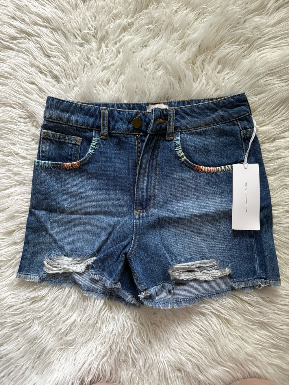 French Connection Distressed Denim Shorts NWT